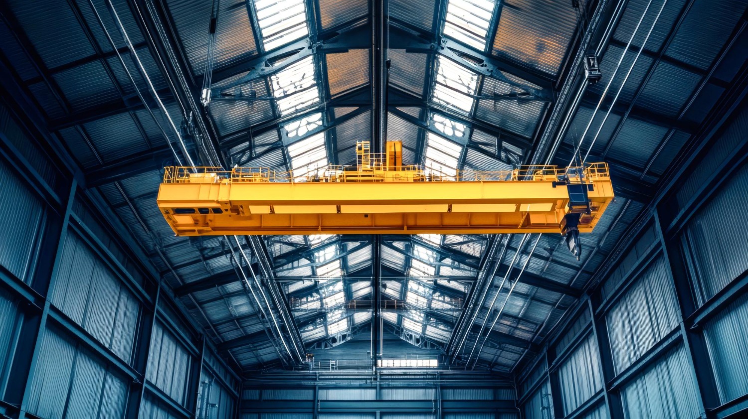 Overhead crane in an industrial warehouse
